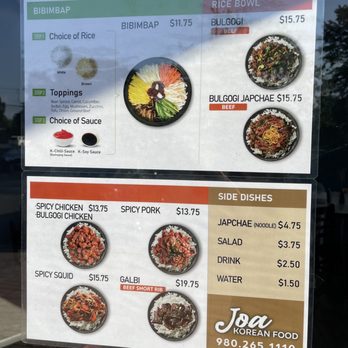 Joa Korean Food - Menu as of 6/24/22. - Korean Near Me - Charlotte, North Carolina