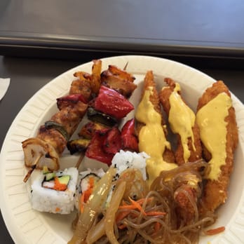 Three Flint Hill Cafe - Sweet potato noodles, sushi, chicken kabobs and chicken fingers are all part of today's buffet. Buffet changes daily! - Cafes Near Me - Fairfax, Virginia Three Flint Hill Cafe - Sweet potato noodles, sushi, chicken kabobs and chicken fingers are all part of today's buffet. Buffet changes daily! - Cafes Near Me - Fairfax, Virginia