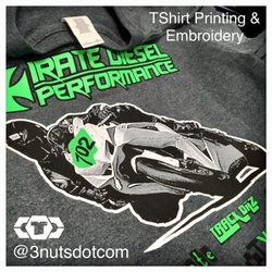 3Nuts Custom Apparel - A charcoal t shirt printed with about 5 colors