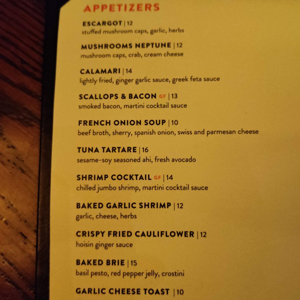 Appetizers menu Appetizers menu