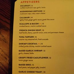 Appetizers menu