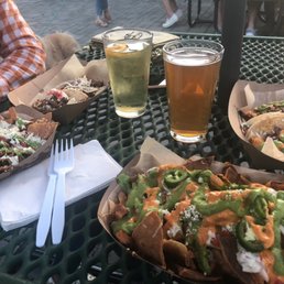 Tacos and nachos from Block taco and local IPA and bull city cider Tacos and nachos from Block taco and local IPA and bull city cider