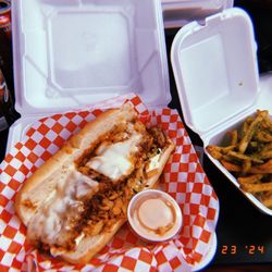 Short rib sandwich, chimichurri fries.
