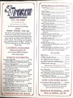 Menu photo 2 The Porch Myrtle Beach, SC
