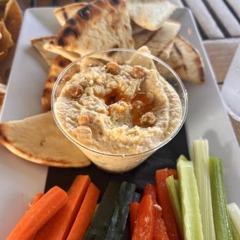 Claudio's Waterfront - Hummus with veggies and pita. - Seafood Near Me - Greenport, New York