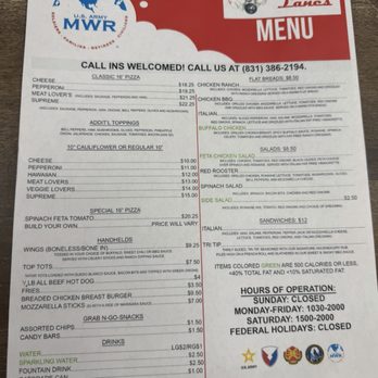 Liggett Lanes - Menu - Bowling Near Me - Jolon, California Liggett Lanes - Menu - Bowling Near Me - Jolon, California