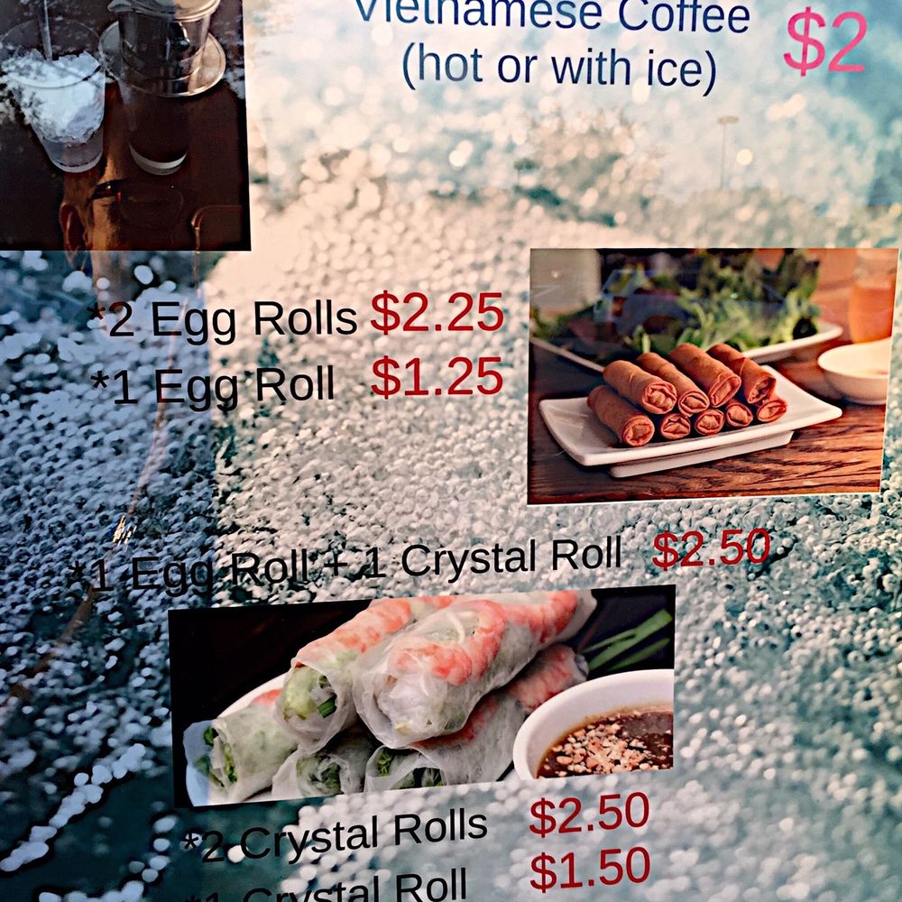 Pho Phi - Yeah, not my best pic. The point is the pretty amazing coffee/eggroll deals they offer with an entrée. I can't tell if this is all the time. - Vietnamese Near Me - Austin, Texas