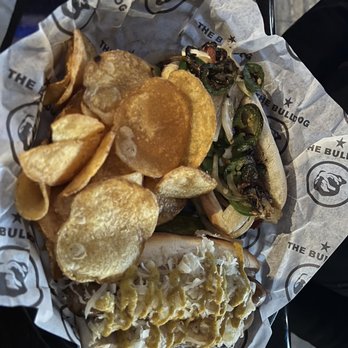The Bulldog Lowertown - Berliner Dog, and Seattle Dog with chips - Bars Near Me - St Paul, Minnesota