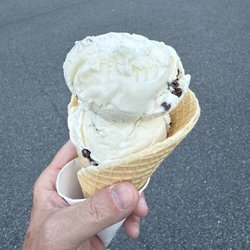 PopCe's Homemade Ice Cream - Vanilla Chocolate Chip in a fresh waffle cone