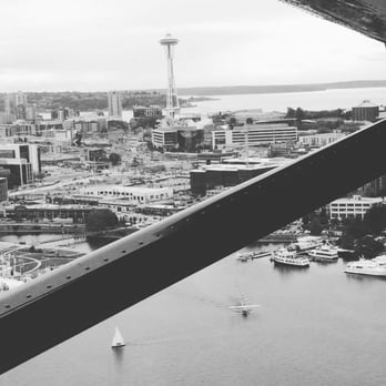 Kenmore Air - Black-and-white view from my window on the "Flying Orca" - Flight Instruction Near Me - Seattle, Washington