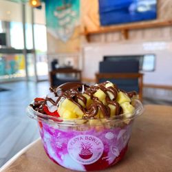 Playa Bowls - Mermaid Mood Bowl: pitaya + blue spirulina base topped with granola, fruit, coconut, and Nutella