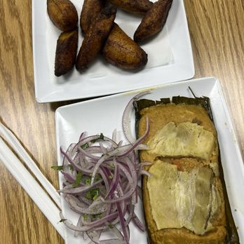 Peru Chicken - Pork Tamale and Fried Plantains - Peruvian Near Me - Las Vegas, Nevada Peru Chicken - Pork Tamale and Fried Plantains - Peruvian Near Me - Las Vegas, Nevada