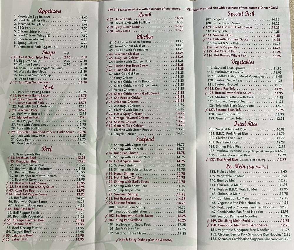 A close-up of the new menu