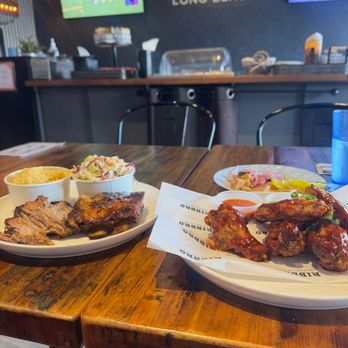 RIBBRO BBQ - Chicken wings in gochujang sauce and two meat combo (pork ribs, brisket, potato salad, tangy slaw) - Barbeque Near Me - Long Beach, California RIBBRO BBQ - Chicken wings in gochujang sauce and two meat combo (pork ribs, brisket, potato salad, tangy slaw) - Barbeque Near Me - Long Beach, California