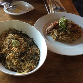 Cafe Hiro - Uni pasta on the left, duck breast in the right - Italian Near Me - Cypress, California Cafe Hiro - Uni pasta on the left, duck breast in the right - Italian Near Me - Cypress, California
