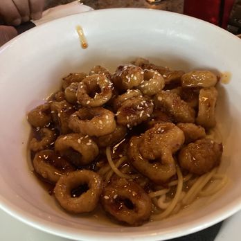 Mike's Bar & Grille - Calamari over spaghetti ln thai garlic sauce - American Near Me - Berea, Ohio