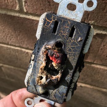 BWS Electrical - Burned up GFCI: it melted from an overload caused by a power washer with a long extension cord. - Electricians Near Me