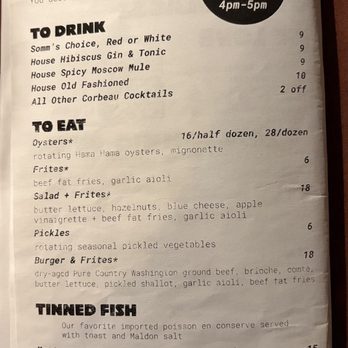 Corbeau - Happy hour menu - Wine Bars Near Me - Tacoma, Washington Corbeau - Happy hour menu - Wine Bars Near Me - Tacoma, Washington