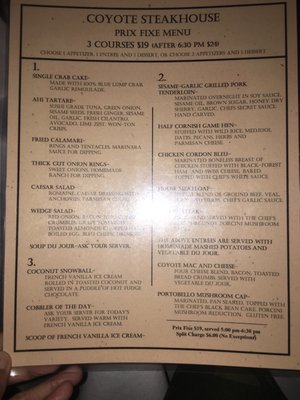 Menu photo 5 Coyote Steakhouse Borrego Springs, CA