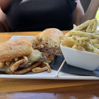 The Woolworth - NY Strip steak Sandwich with side of truffle fries!!!! - Cocktail Bars Near Me - Dallas, Texas