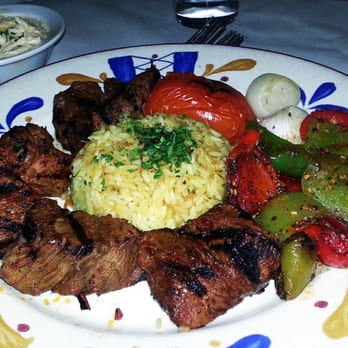 Cafe Santorini - Beef brochette served with rice, $22. - Italian Near Me - Pasadena, California Cafe Santorini - Beef brochette served with rice, $22. - Italian Near Me - Pasadena, California