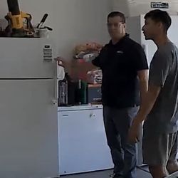 Taylor Morrison - Best shot of the inspectors face. Oh ya, he broke the handle of the upright freezer, but tm is denying that and refuses to pay to fix it