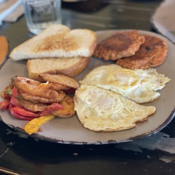 Mas Taco Bar - Two eggs - chicken chorizo, sourdough toast, potatoes tomatoes and 2 eggs over easy - Breakfast & Brunch Near Me - Folsom, California Mas Taco Bar - Two eggs - chicken chorizo, sourdough toast, potatoes tomatoes and 2 eggs over easy - Breakfast & Brunch Near Me - Folsom, California