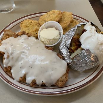 Greer's Ranch Café - A great loaded baked potato was. The CFS and fried green tomatoes were...ok. - Southern Near Me - Stephenville, Texas Greer's Ranch Café - A great loaded baked potato was. The CFS and fried green tomatoes were...ok. - Southern Near Me - Stephenville, Texas