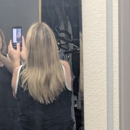 Hair after full highlights, cut and blowout