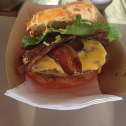 The Wandering Gourmet - Bacon ends real cheddar and beef burger on a freshly baked cheese bun. Also have great chicken Swiss burgers.