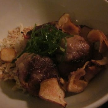Verjus - grass-fed meatballs, green asparagus, harissa, mesclun salad - Modern European Near Me - Paris, 75