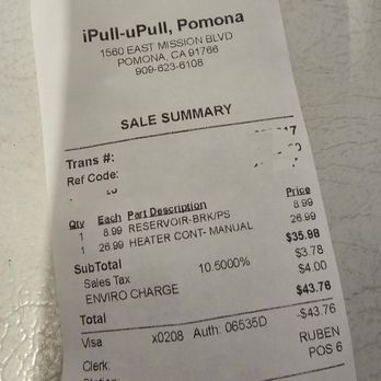 iPull-uPull Auto Parts - The $4.00 "Enviro Charge"! - Auto Parts & Supplies Near Me - Pomona, California iPull-uPull Auto Parts - The $4.00 "Enviro Charge"! - Auto Parts & Supplies Near Me - Pomona, California