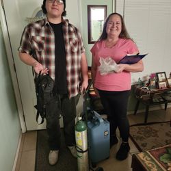 Arizona Medical Equipment & Supply - O2 man Daniel, with tanks and The Famous Jade and her briefing packet.