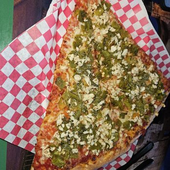 Gino's New York Style Pizza - Two slices with green chili and garlic! Lots of fresh garlic! Roasted in the oven! - Pizza Near Me - Albuquerque, New Mexico Gino's New York Style Pizza - Two slices with green chili and garlic! Lots of fresh garlic! Roasted in the oven! - Pizza Near Me - Albuquerque, New Mexico