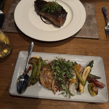 Ascend Prime Steak & Sushi - Summer vegetables & 14 oz New York strip - Sushi Bars Near Me - Bellevue, Washington Ascend Prime Steak & Sushi - Summer vegetables & 14 oz New York strip - Sushi Bars Near Me - Bellevue, Washington