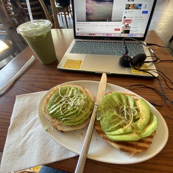 Java On Ocean Coffee House - Bagel W Avacado and Matcha - Coffee & Tea Near Me - San Francisco, California