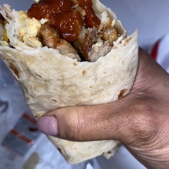 Chick-fil-A - Sausage n' egg Burrito w/ Jalapeno Salsa sauce - Fast Food Near Me - Rosedale, New York Chick-fil-A - Sausage n' egg Burrito w/ Jalapeno Salsa sauce - Fast Food Near Me - Rosedale, New York