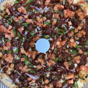 Pizza Guys - Impossible Beef BBQ Pizza with added tomatoes, mushrooms, green peppers - Italian Near Me - Fontana, California Pizza Guys - Impossible Beef BBQ Pizza with added tomatoes, mushrooms, green peppers - Italian Near Me - Fontana, California