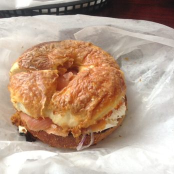 Orange County Bagel Bakery - Lox, Onion, Tomato and Cream Cheese on toasted asiago cheese bagel. - Bakeries Near Me - Middletown, New York Orange County Bagel Bakery - Lox, Onion, Tomato and Cream Cheese on toasted asiago cheese bagel. - Bakeries Near Me - Middletown, New York