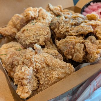 Kimchi Red - Called in a takeout order today for Kang Nam style Korean fried chicken ($34.99). Box is served open with sauce on side. - Korean Near Me - Suwanee, Georgia