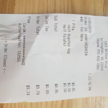 CAVA - Receipt.  Fair price! - Mediterranean Near Me - Arlington, Virginia