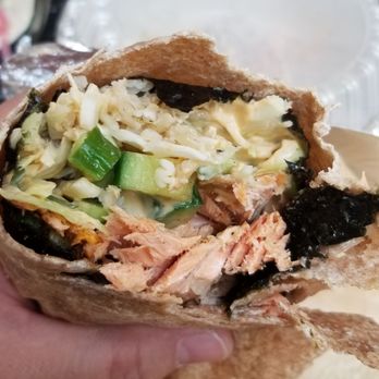 Sharky's Woodfired Mexican Grill - Salmon burrito $12.75 - Mexican Near Me - Valencia, California Sharky's Woodfired Mexican Grill - Salmon burrito $12.75 - Mexican Near Me - Valencia, California