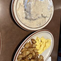 Biscuits & Gravy with scrambled eggs and potatoes