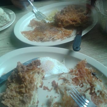 KK's Cafe - Chicken fried chicken one order split on treo plates. HUGE! Oh and toast and BOWL of gravy not pictured $9.99!! - Breakfast & Brunch Near Me - Bakersfield, California KK's Cafe - Chicken fried chicken one order split on treo plates. HUGE! Oh and toast and BOWL of gravy not pictured $9.99!! - Breakfast & Brunch Near Me - Bakersfield, California