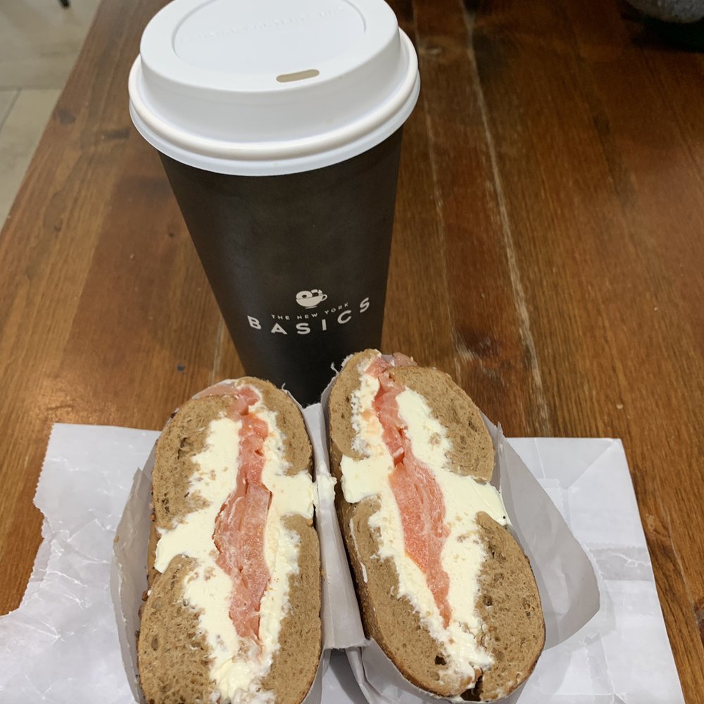 Lox, Cream Cheese, & Tomato on an Everything Wheat Bagel & 20 oz Coffee w/ Sugar-Free Caramel Syrup Lox, Cream Cheese, & Tomato on an Everything Wheat Bagel & 20 oz Coffee w/ Sugar-Free Caramel Syrup