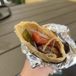 Ahalna Foods - New... Arabic style Kebab sandwich. Look at that fresh flakey wrap! Such a clean sandwich with just meat & veg and nothing too creamy