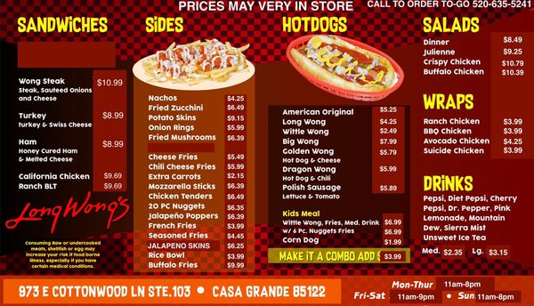 Menu photo 1 Long Wongs Casa Grande, AZ