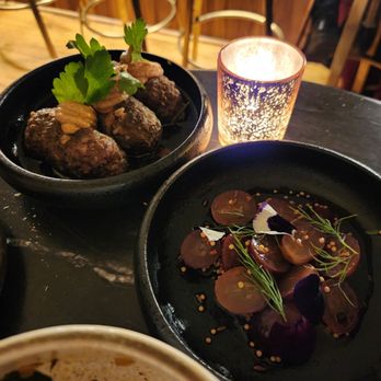 Oti - Meatballs and pickled grapes - Modern European Near Me - New York, New York Oti - Meatballs and pickled grapes - Modern European Near Me - New York, New York