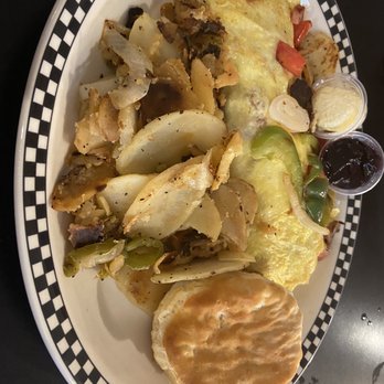 Shorty's Diner - Western Omelette with diced hash browns and a biscuit - Diners Near Me - Williamsburg, Virginia Shorty's Diner - Western Omelette with diced hash browns and a biscuit - Diners Near Me - Williamsburg, Virginia