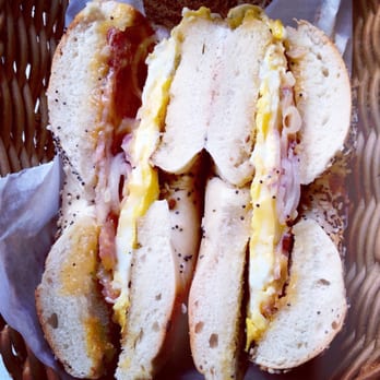 Gotham Bagels - Bacon, egg, and cheese with onions on an everything bagel - Bagels Near Me - Madison, Wisconsin